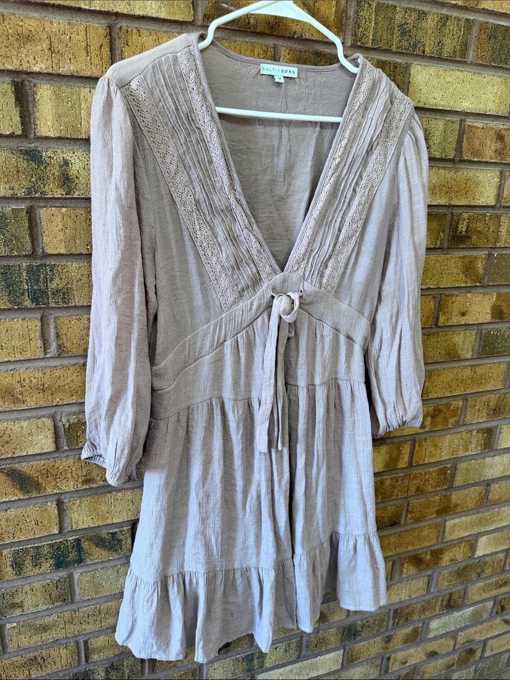 Baltic Born Taupe Tie-Front V-Neck Mini Dress